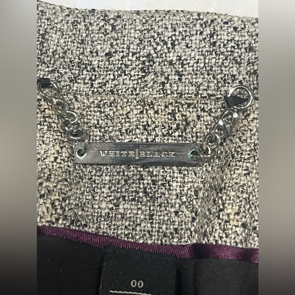 White House Black Market Gray Long Sleeve Tweed zippered Blazer Jacket Size 00 - Picture 11 of 11
